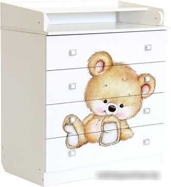 Детский комод Фея 1580 Медвежонок (белый)