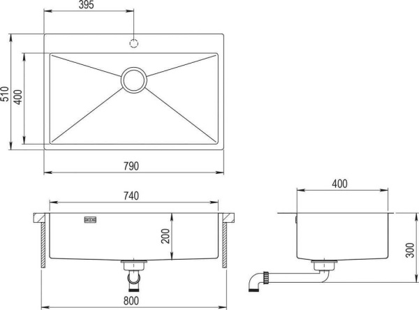 Кухонная мойка Aquasanita AIR 100 M + cмеситель AquaSanita 2663 L 002 steel