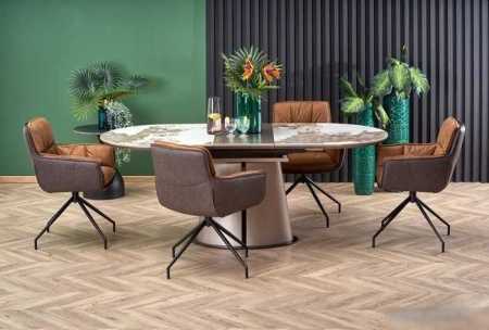 Кухонный стол Halmar Robinson (бежевый мрамор/капучино/черный)