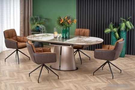 Кухонный стол Halmar Robinson (бежевый мрамор/капучино/черный)