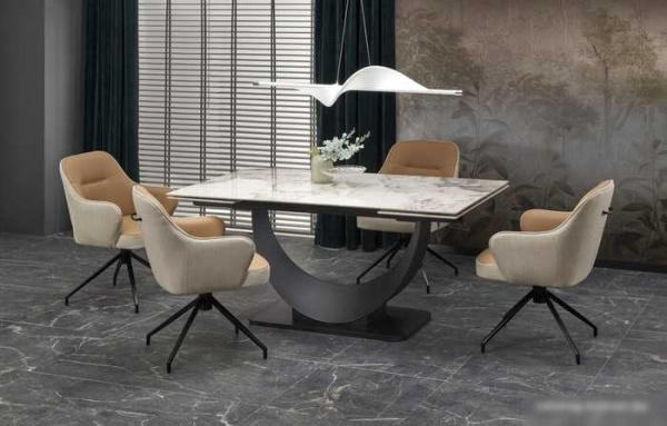 Кухонный стол Halmar Fernando раскладной 160-240/92/75 (белый мрамор/черный)