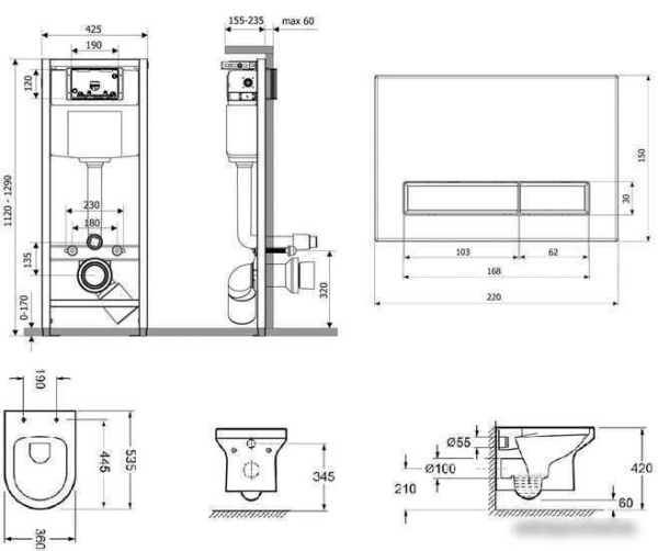 Унитаз Lavinia Boho Relfix Grance Hill Rimless 7 в 1 87561039 (черное стекло)